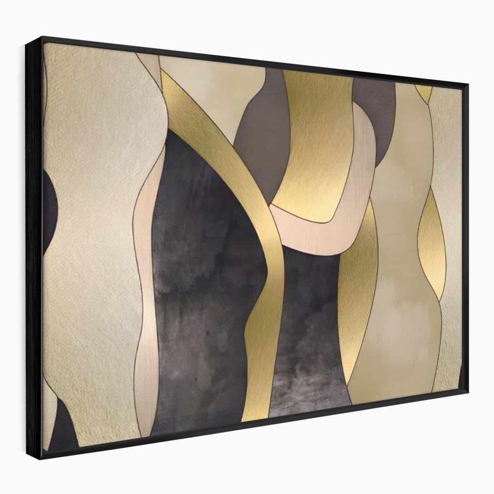 Tablou canvas cu tablou canvas cu forme abstracte aurii, in rama de aluminiu negru